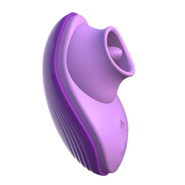 Estimulador íntimo morado con succión y textura interna